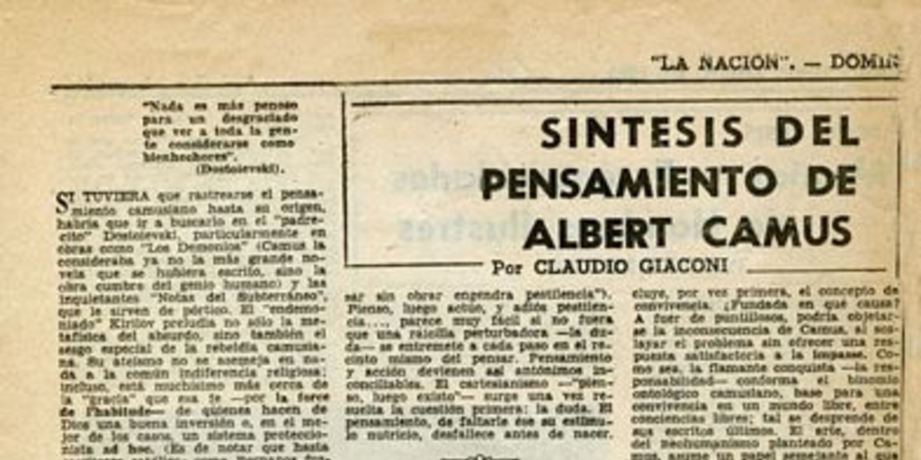 Síntesis del pensamiento de Albert Camus