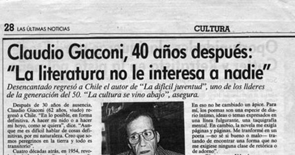 Claudio Giaconi, 40 años después, "La literatura no le interesa a nadie"