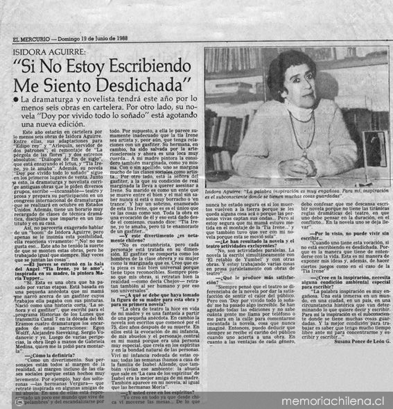 Isidora Aguirre, "Si no estoy escribiendo me siento desdichada"