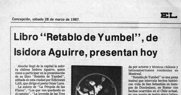 Libro "Retablo de Yumbel", de Isidora Aguirre, presentan hoy