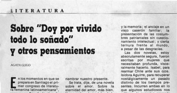 Sobre "Doy por vivido todo lo soñado" y otros pensamientos