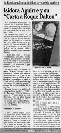 Isidora Aguirre y su "Carta a Roque Dalton": en España publicaron la última novela de la escritora