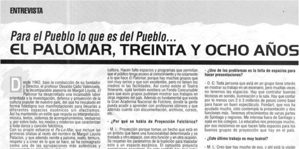 El Palomar, treinta y ocho años de folclore: para el pueblo lo que es del pueblo