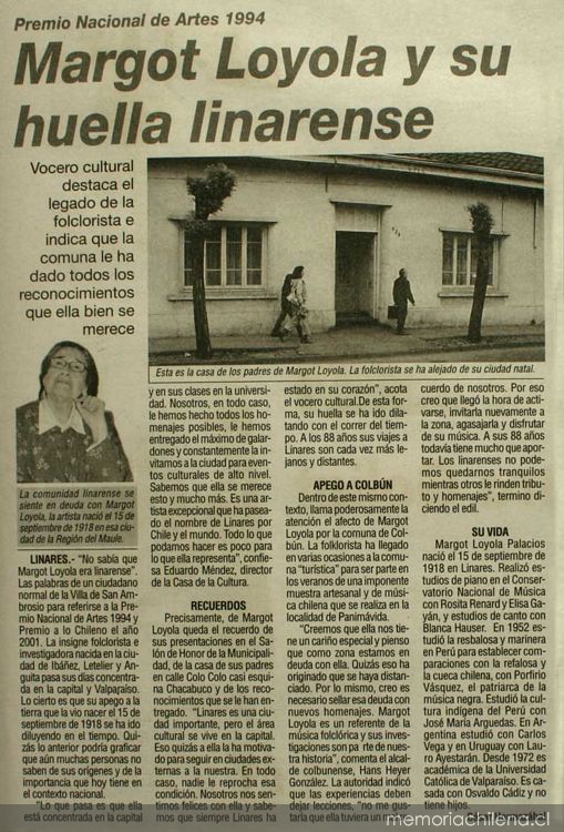 Margot Loyola y su huella linarense