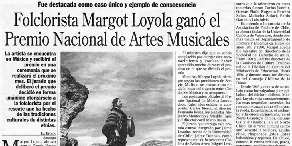 Folclorista Margot Loyola ganó el Premio Nacional de Artes Musicales