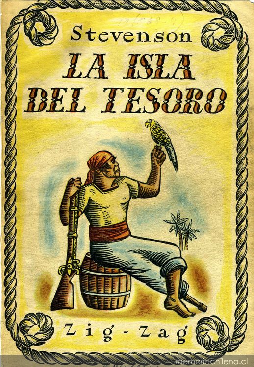 Portada de La isla del tesoro de Robert Louis Stevenson, diseñada por  Mauricio Amster, 1941 - Memoria Chilena, Biblioteca Nacional de Chile