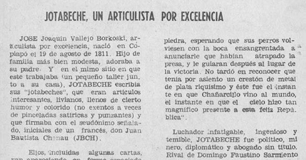 Jotabeche, un articulista por excelencia