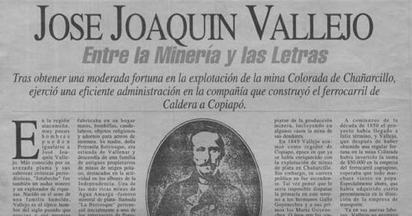 José Joaquín Vallejo, entre la minería y las letras