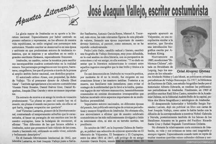 José Joaquín Vallejo, escritor costumbrista