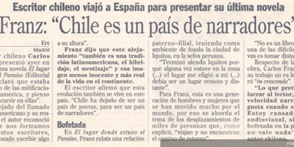 Franz : Chile es un país de narradores