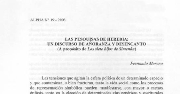 Las pesquisas de Heredia, un discurso de añoranza y desencanto (a propósito de Los siete hijos de Simenón)