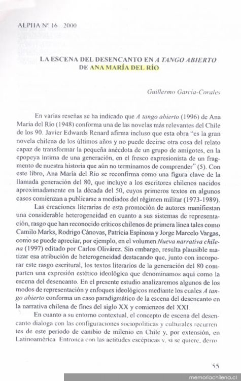 La escena del desencanto en a Tango abierto de Ana María del Río