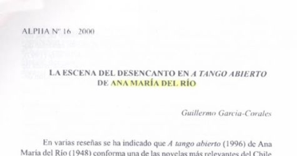 La escena del desencanto en a Tango abierto de Ana María del Río