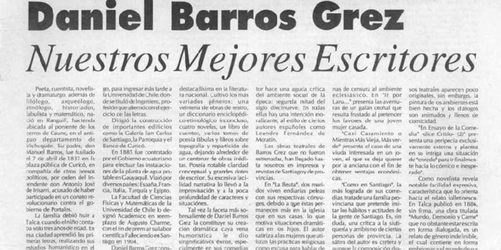 Nuestros mejores escritores : Daniel Barros Grez