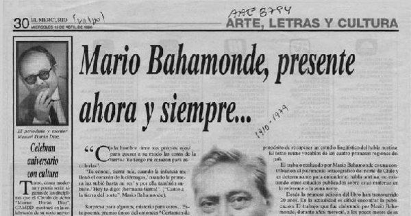 Mario Bahamonde, presente ahora y siempre