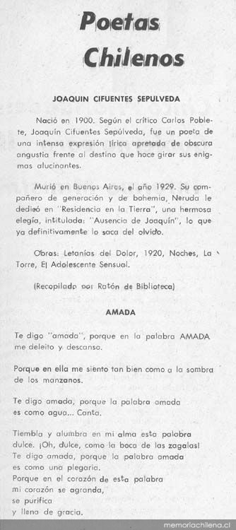 Poetas chilenos : Joaquín Cifuentes Sepúlveda
