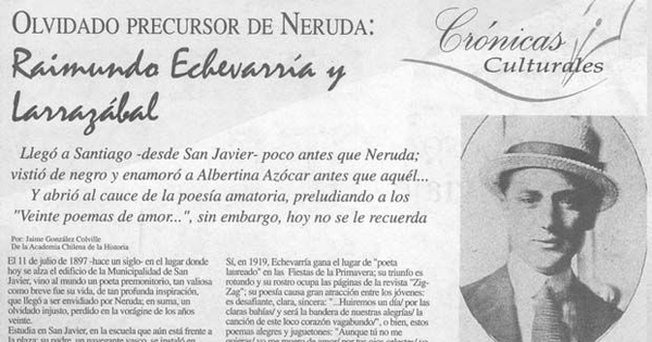 Olvidado precursor de Neruda, Raimundo Echeverria y Larrazábal