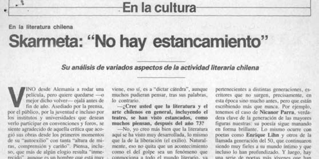 Skarmeta, "no hay estancamiento"