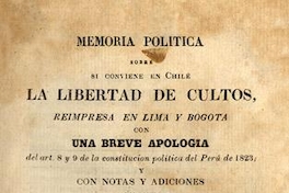 Memoria política sobre si conviene en Chile la libertad de cultos