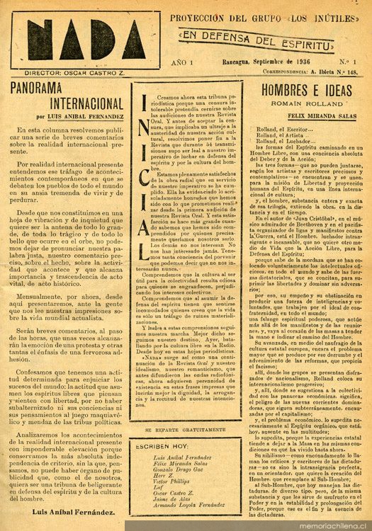 Nada : año 1, no. 1, septiembre de 1936