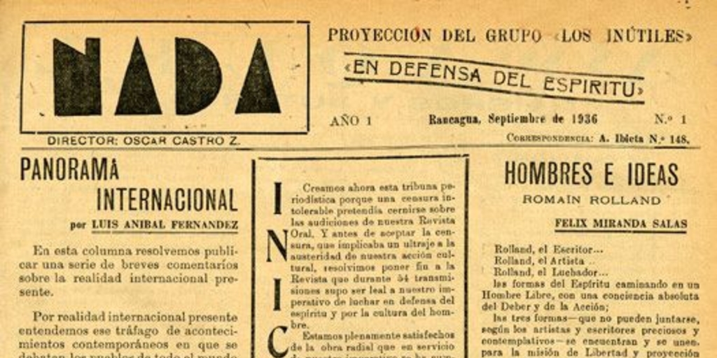 Nada : año 1, no. 1, septiembre de 1936