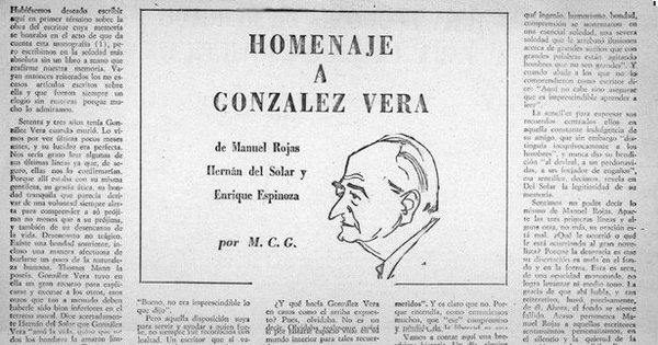 Homenaje a González Vera de Manuel Rojas, Hernán del Solar y Enrique Espinoza