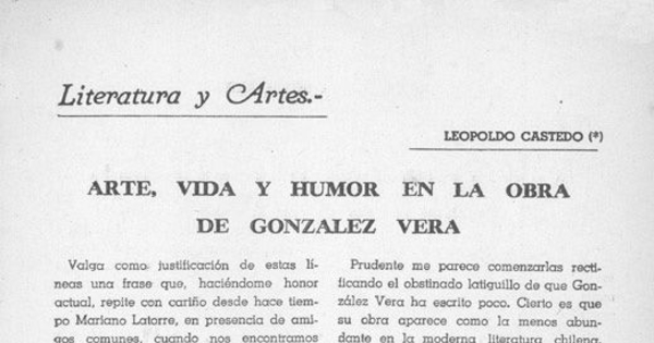 Arte, vida y humor en la obra de González Vera