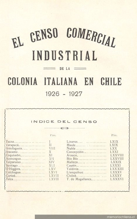 El censo comercial e industrial de la colonia italiana en Chile, 1926-1927