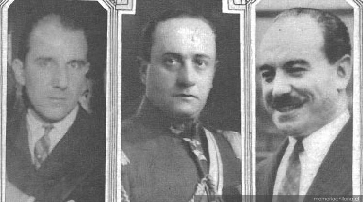 Miembros de la Junta de Gobierno de la República Socialista de Chile de 1932 : Eugenio Matte Hurtado, General Arturo Puga y Carlos Dávila