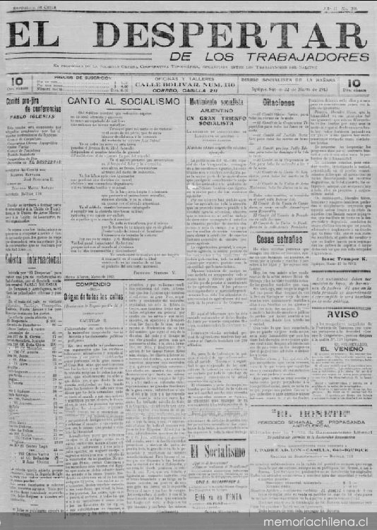 El Despertar de los Trabajadores : n° 1, 10 de enero de 1912 y n° 206, 22 de marzo de 1913