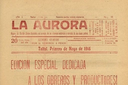 La Aurora : órgano del Partido Obrero Socialista, n° 18, 1 de mayo de 1916