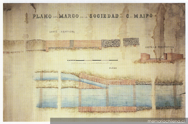 Plano de marco partidor de la Sociedad del Canal del Maipo