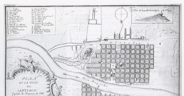 Plano "de la Vallée de Santiago, capitale du royaume de Chili", Francois Frezier, 1732