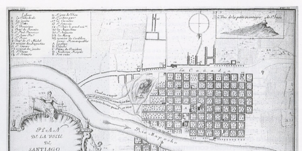 Plano "de la Vallée de Santiago, capitale du royaume de Chili", Francois Frezier, 1732