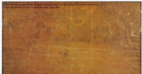 Plano de el terreno comprehendido entre la ciudad de Santiago de Chile y el Río de Maypo con el proyecto de un canal..., 1800