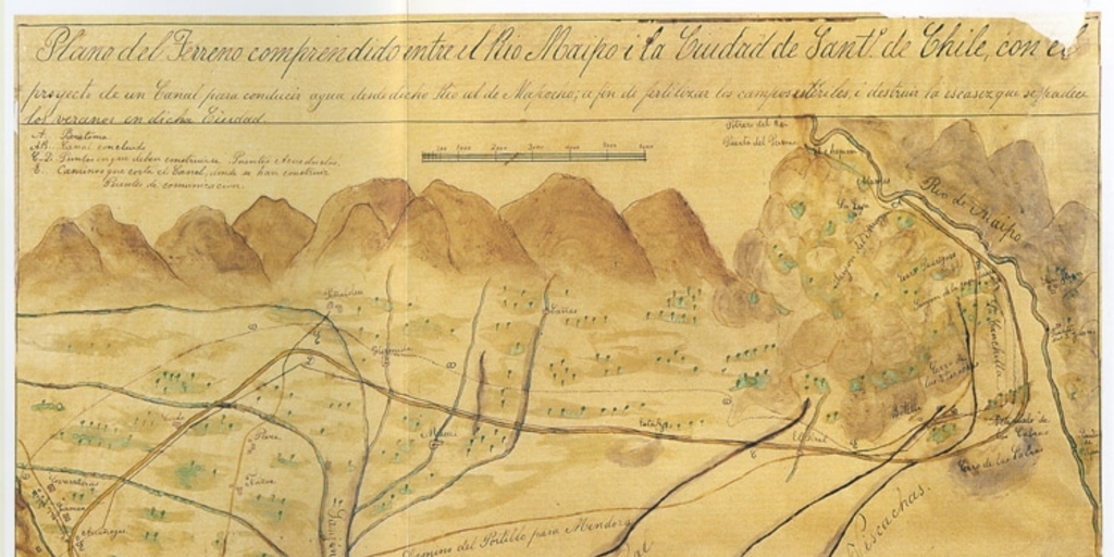 Plano de el terreno comprehendido entre el Río Maipo i la ciudad de Santiago de Chile..., 1805