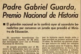 Padre Gabriel Guarda, Premio Nacional de Historia