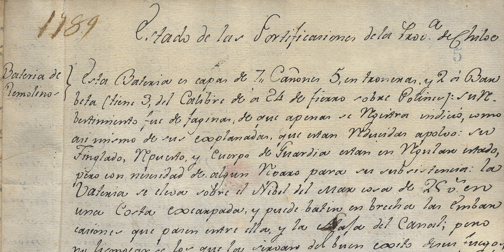 Estado de las fortificaciones de la prov[inci]a de Chiloe : [manuscrito]