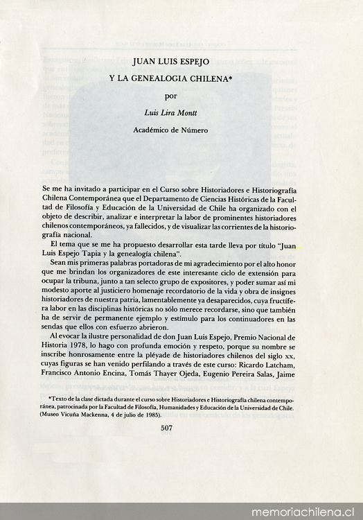 Juan Luis Espejo y la genealogía chilena