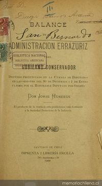 Balance de la Administración Errázuriz i del gobierno conservador