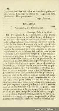 Ramadas: circular a los Intendentes, julio 4 de 1836