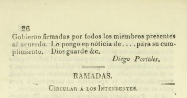 Ramadas: circular a los Intendentes, julio 4 de 1836