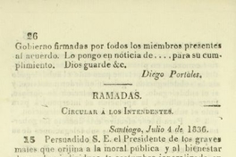 Ramadas: circular a los Intendentes, julio 4 de 1836