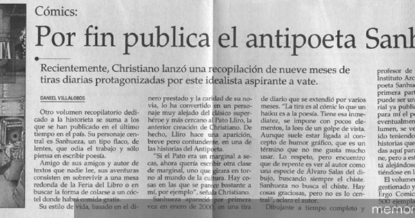 Por fin publica el antipoeta Sanhueza