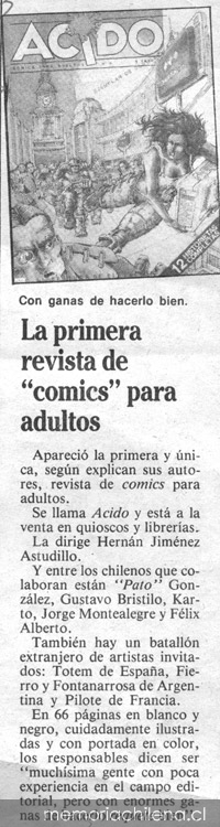 La Primera revista de "comics" para adultos