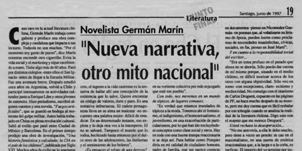 Nueva narrativa, otro mito nacional