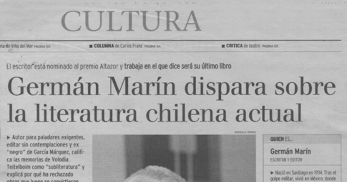 Germán Marín dispara sobre la literatura chilena actual