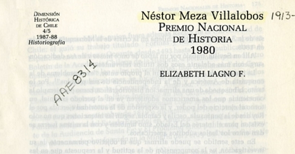 Néstor Meza Villalobos, Premio Nacional de Historia 1980