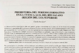 Prehistoria del Período Formativo en la cuenca alta del río Salado (Región del Loa Superior)