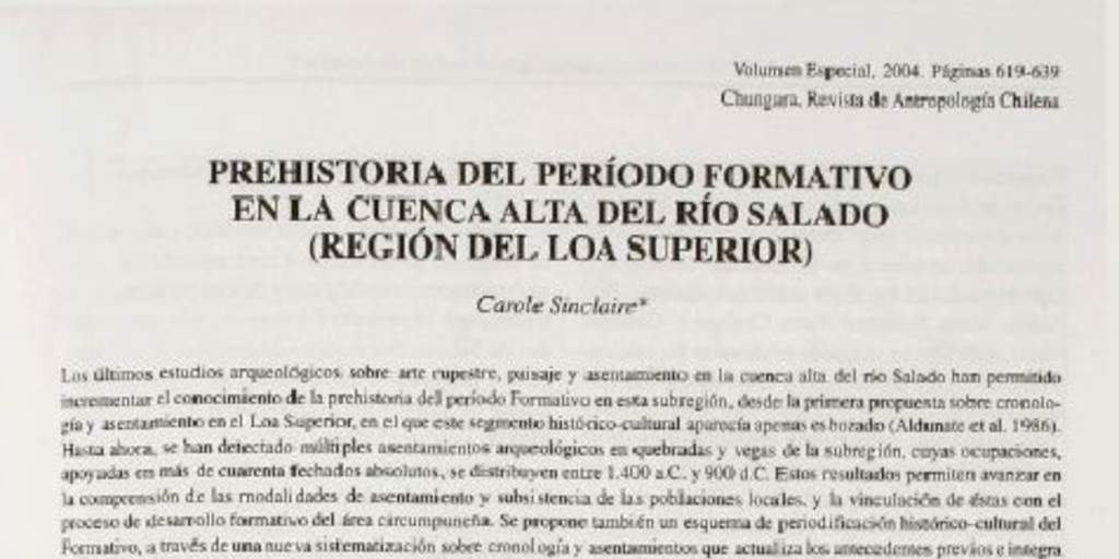 Prehistoria del Período Formativo en la cuenca alta del río Salado (Región del Loa Superior)